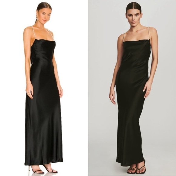 NWT RETROFETE Satin Pearl Halter Strap Sleeveless Draped Open Back Maxi Dress S - Picture 9 of 10